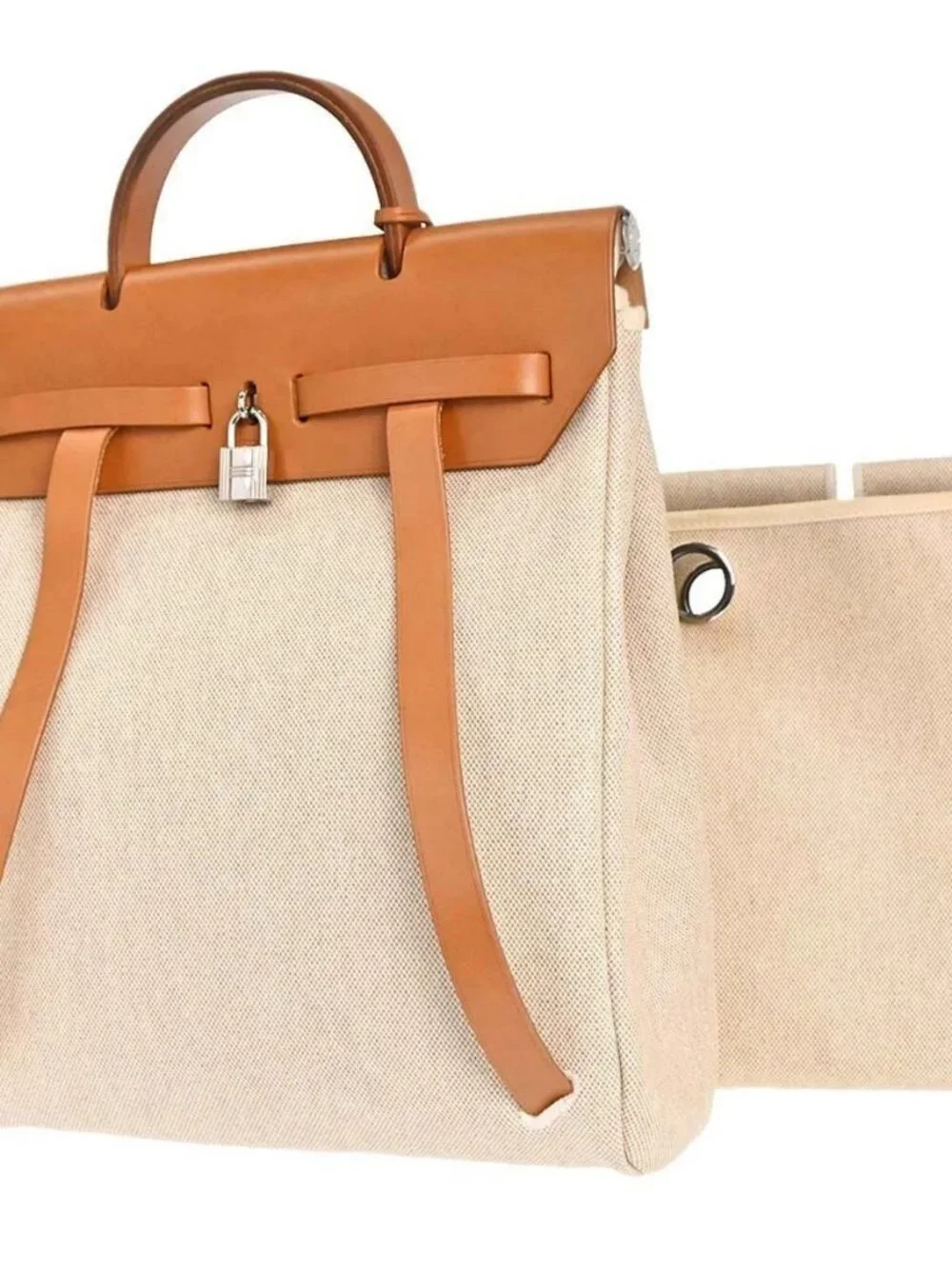 Hermes Beige Brown Toile H Herbag a Dos 2 in 1 Backpack C□E 168480